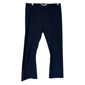 ELAINEKIM Navy Blue Flared Leggings Pants With Faux Leather Trim Size 7